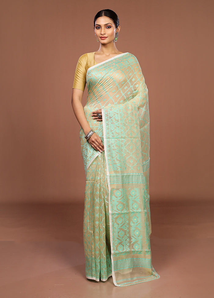 Cream Jamdani Cotton Saree Without Blouse Piece
