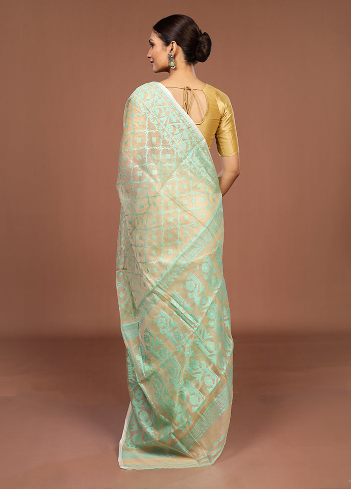 Cream Jamdani Cotton Saree Without Blouse Piece