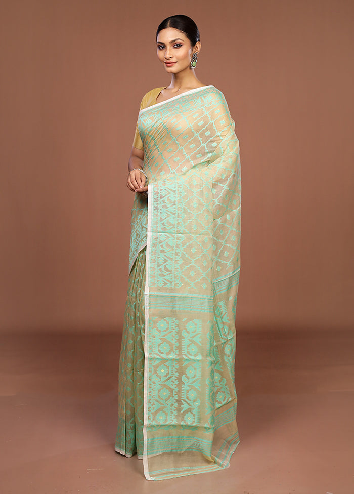 Cream Jamdani Cotton Saree Without Blouse Piece
