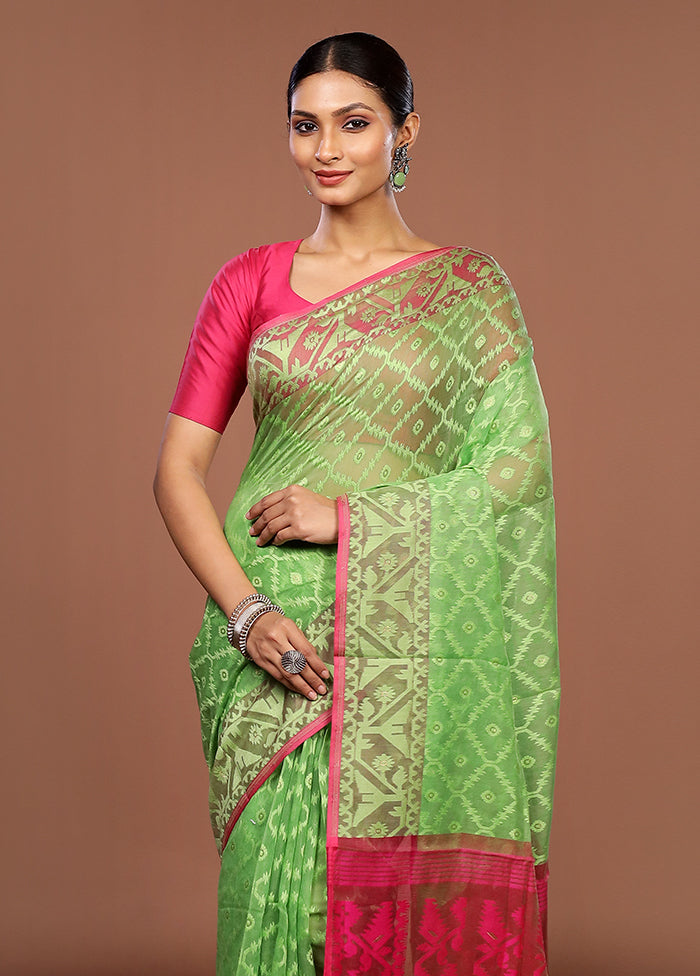 Green Jamdani Cotton Saree Without Blouse Piece