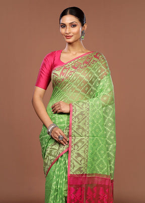 Green Jamdani Cotton Saree Without Blouse Piece