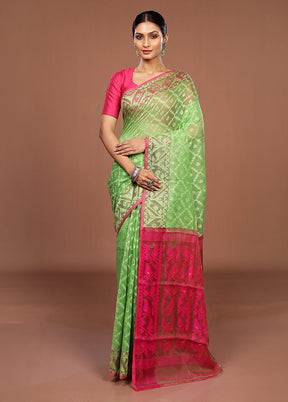 Green Jamdani Cotton Saree Without Blouse Piece