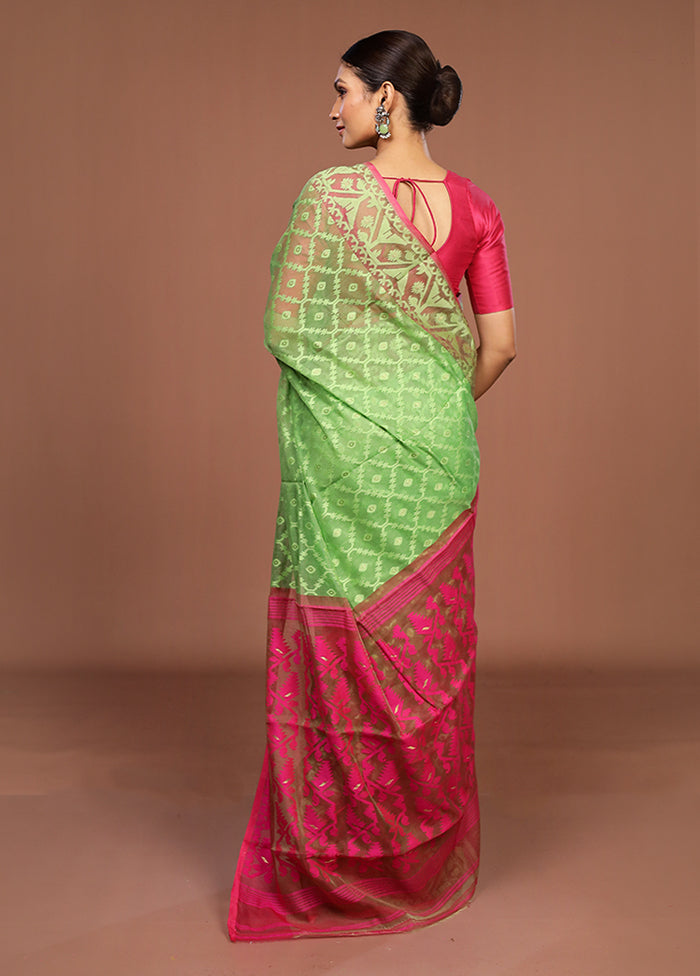 Green Jamdani Cotton Saree Without Blouse Piece