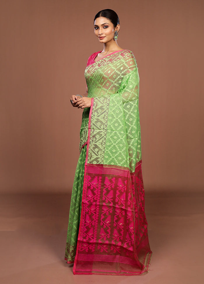 Green Jamdani Cotton Saree Without Blouse Piece