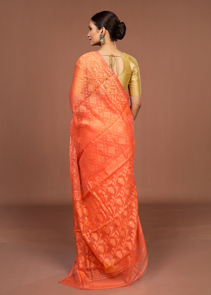 Pink Jamdani Cotton Saree Without Blouse Piece