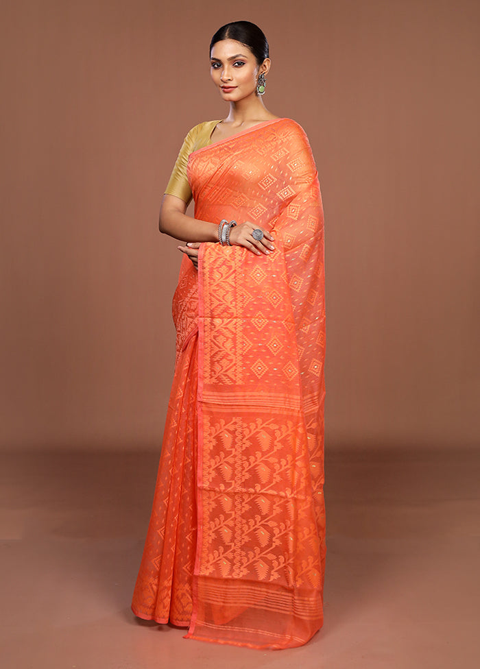Pink Jamdani Cotton Saree Without Blouse Piece