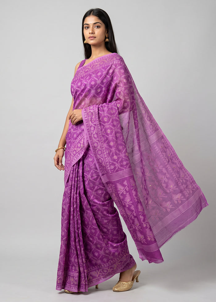 Purple Jamdani Cotton Saree Without Blouse Piece