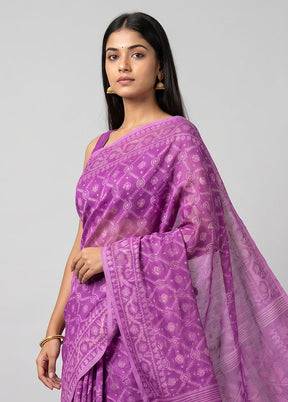 Purple Jamdani Cotton Saree Without Blouse Piece