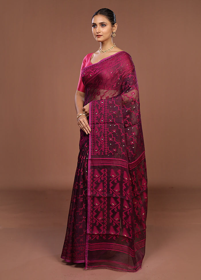 Purple Jamdani Cotton Saree Without Blouse Piece