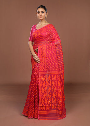 Purple Jamdani Cotton Saree Without Blouse Piece