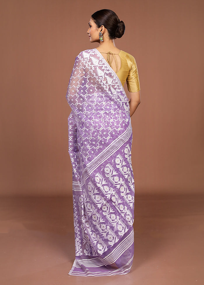 Purple Jamdani Cotton Saree Without Blouse Piece