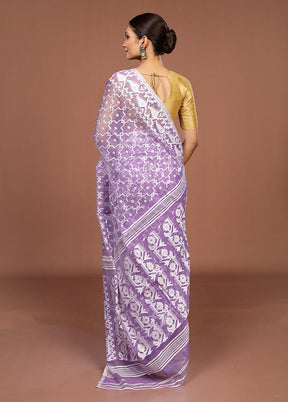Purple Jamdani Cotton Saree Without Blouse Piece