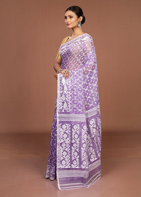 Purple Jamdani Cotton Saree Without Blouse Piece