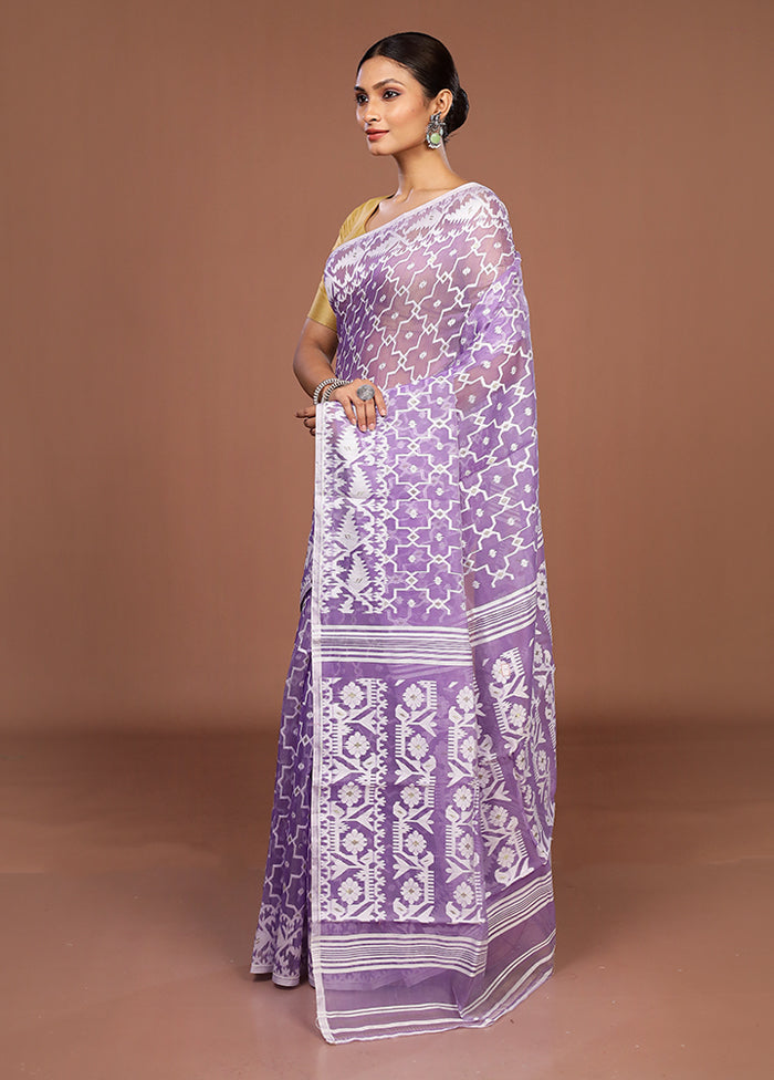 Purple Jamdani Cotton Saree Without Blouse Piece