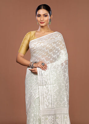 Green Jamdani Cotton Saree Without Blouse Piece