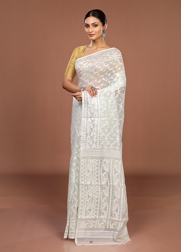 Green Jamdani Cotton Saree Without Blouse Piece
