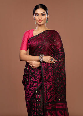Black Jamdani Cotton Saree Without Blouse Piece