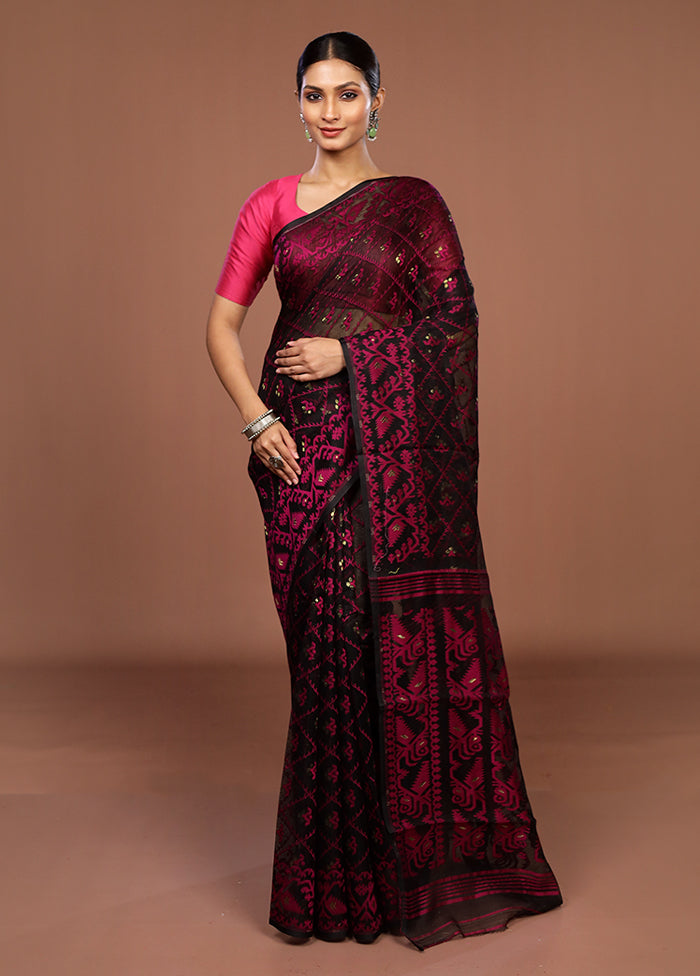Black Jamdani Cotton Saree Without Blouse Piece