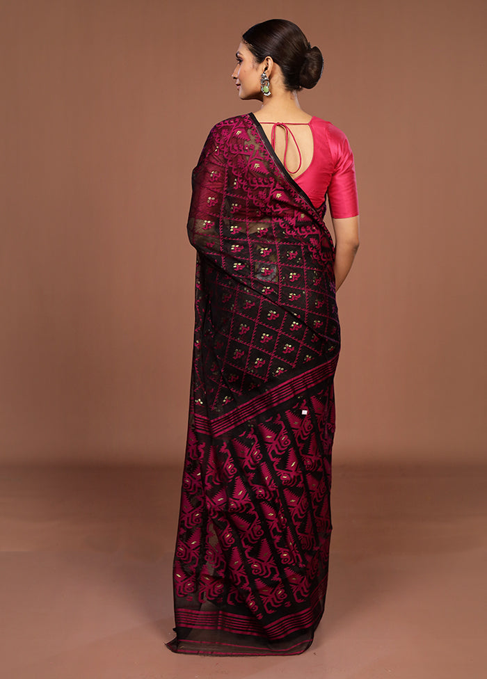 Black Jamdani Cotton Saree Without Blouse Piece
