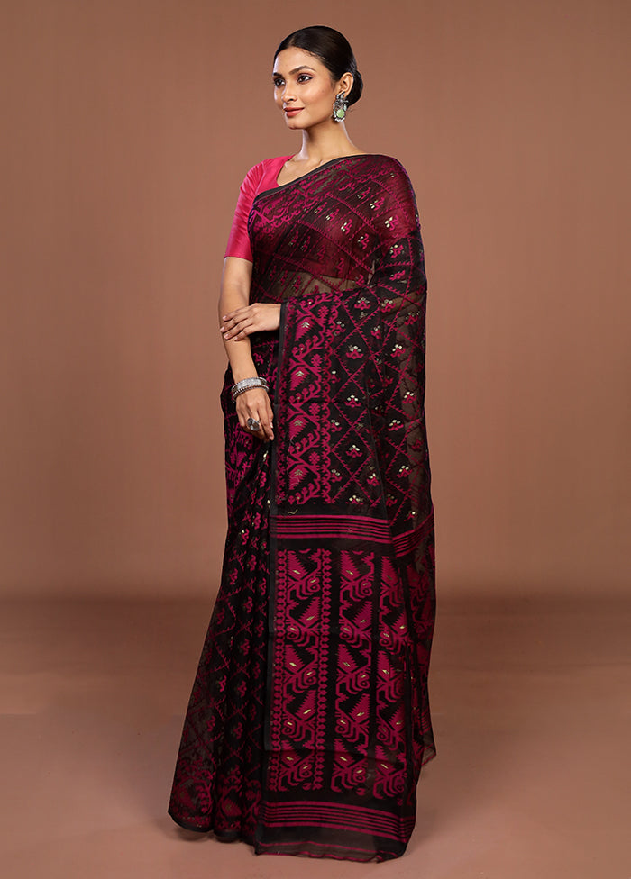Black Jamdani Cotton Saree Without Blouse Piece