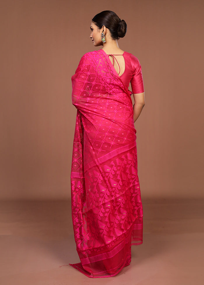 Pink Jamdani Cotton Saree Without Blouse Piece