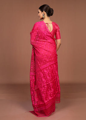 Pink Jamdani Cotton Saree Without Blouse Piece
