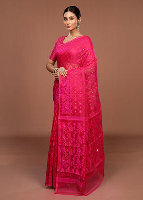 Pink Jamdani Cotton Saree Without Blouse Piece