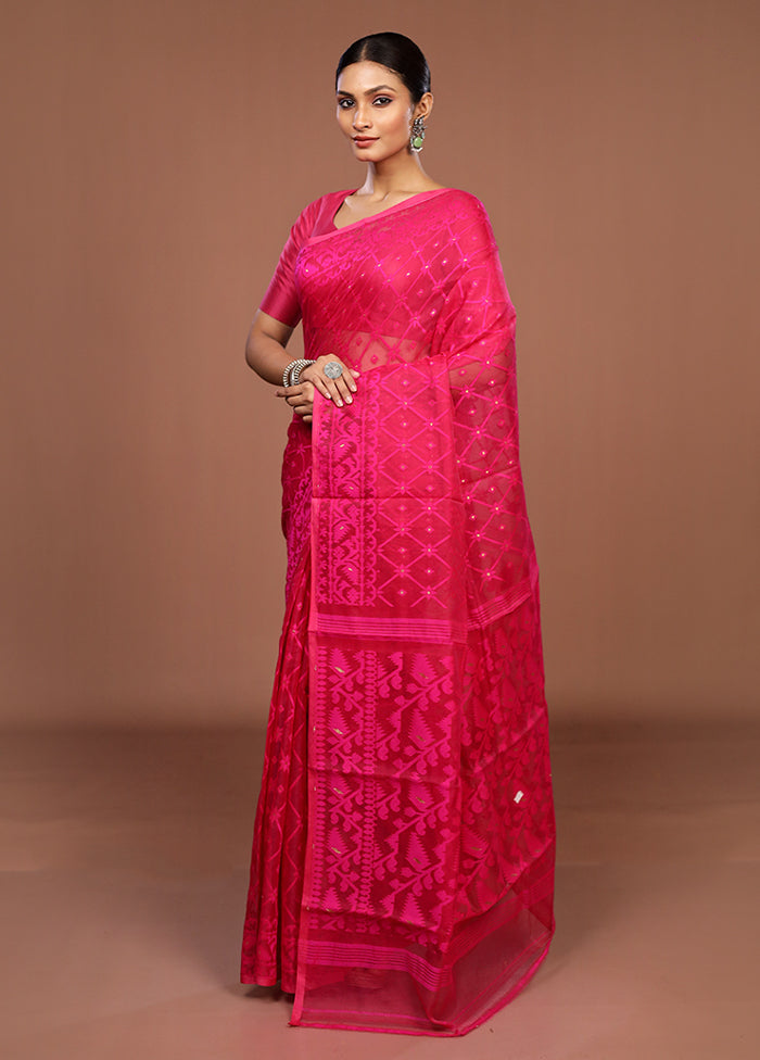 Pink Jamdani Cotton Saree Without Blouse Piece