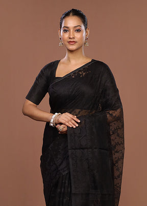 Black Jamdani Cotton Saree Without Blouse Piece