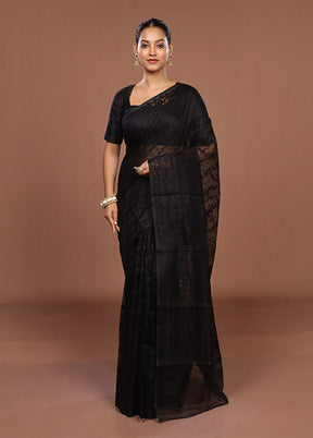 Black Jamdani Cotton Saree Without Blouse Piece