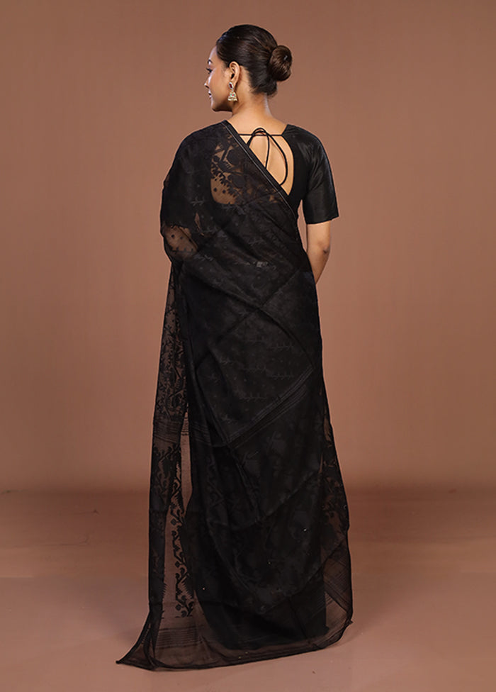 Black Jamdani Cotton Saree Without Blouse Piece
