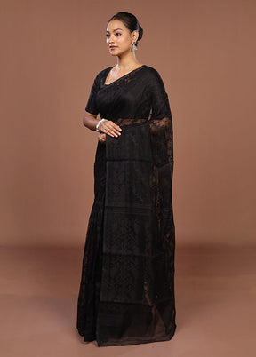 Black Jamdani Cotton Saree Without Blouse Piece