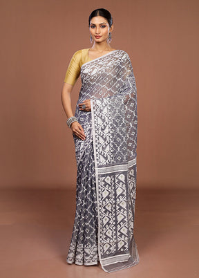 Grey Jamdani Cotton Saree Without Blouse Piece
