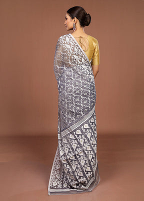 Grey Jamdani Cotton Saree Without Blouse Piece