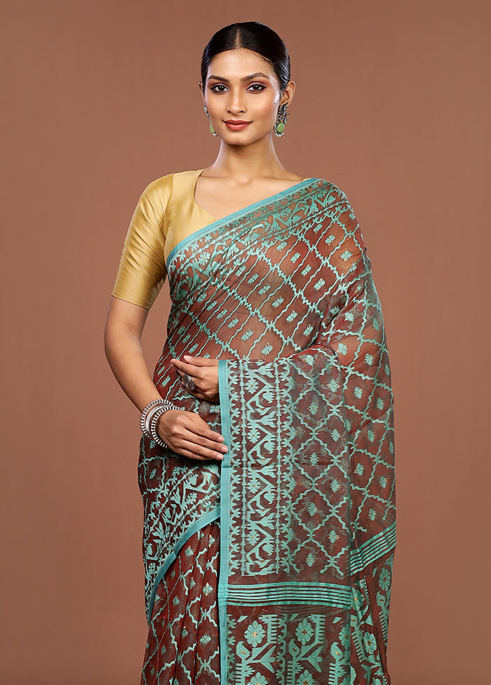 Maroon Jamdani Cotton Saree Without Blouse Piece