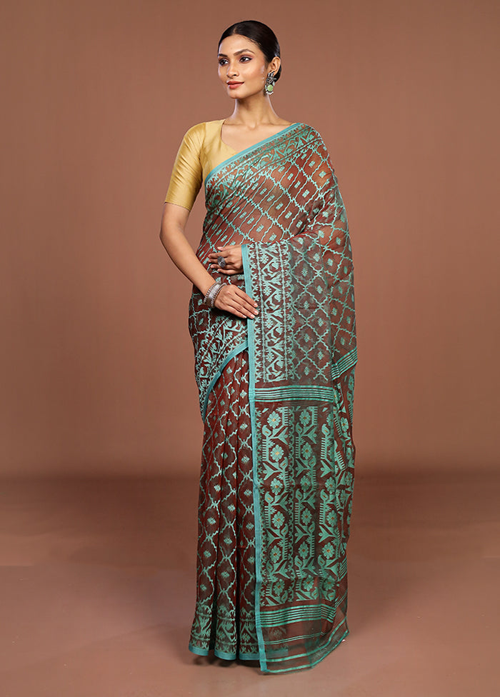 Maroon Jamdani Cotton Saree Without Blouse Piece