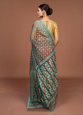 Maroon Jamdani Cotton Saree Without Blouse Piece