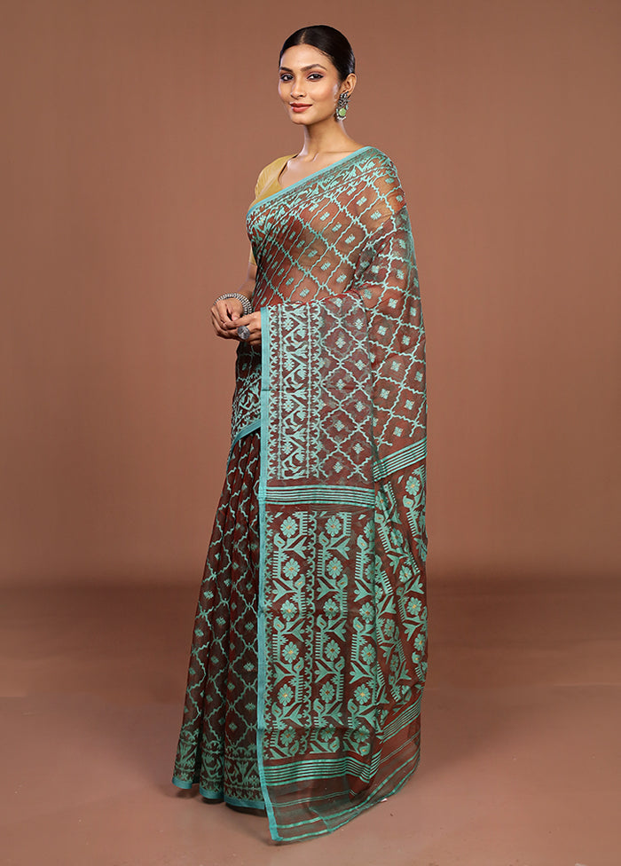 Maroon Jamdani Cotton Saree Without Blouse Piece
