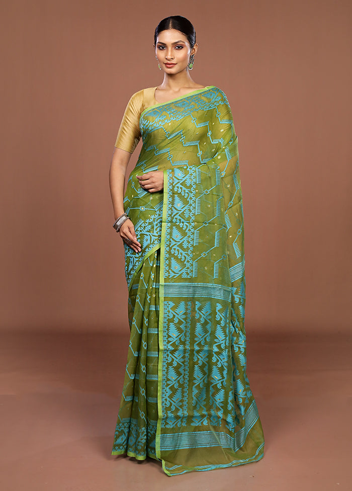 Green Jamdani Cotton Saree Without Blouse Piece