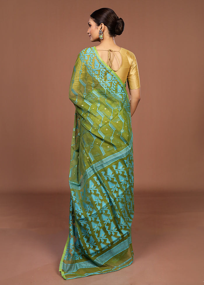 Green Jamdani Cotton Saree Without Blouse Piece