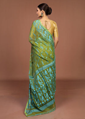 Green Jamdani Cotton Saree Without Blouse Piece