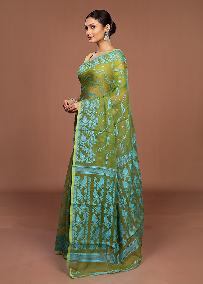 Green Jamdani Cotton Saree Without Blouse Piece