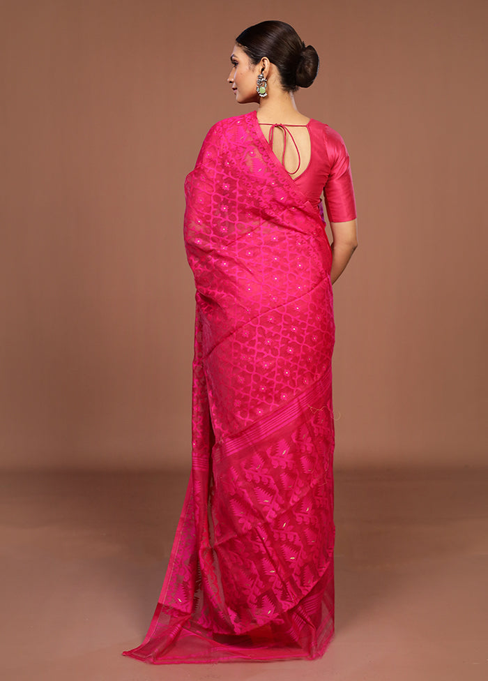 Pink Jamdani Cotton Saree Without Blouse Piece