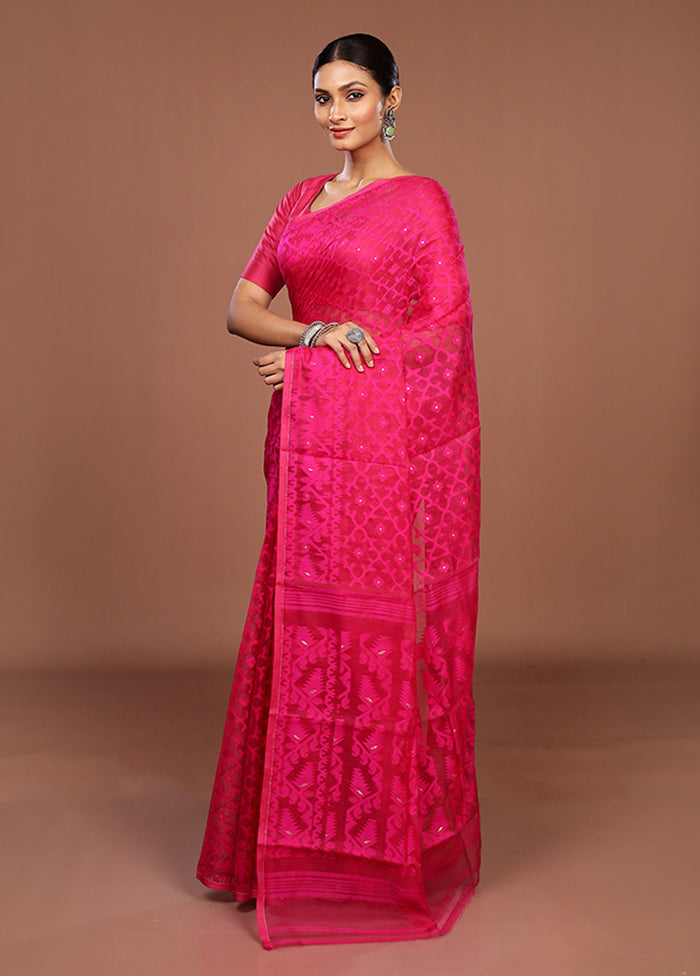 Pink Jamdani Cotton Saree Without Blouse Piece
