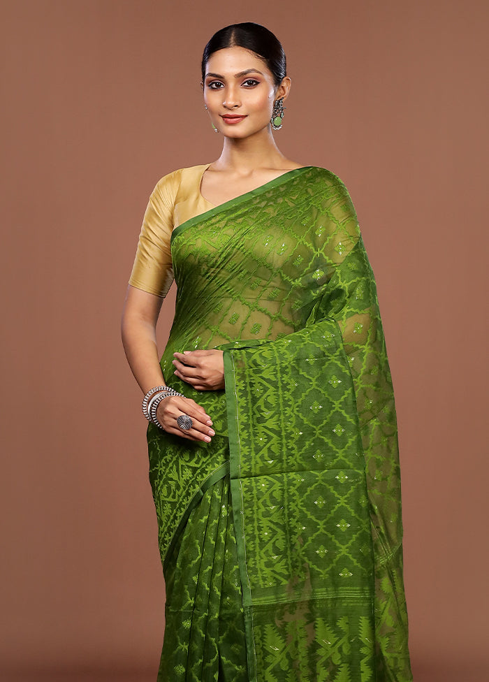 Green Jamdani Cotton Saree Without Blouse Piece