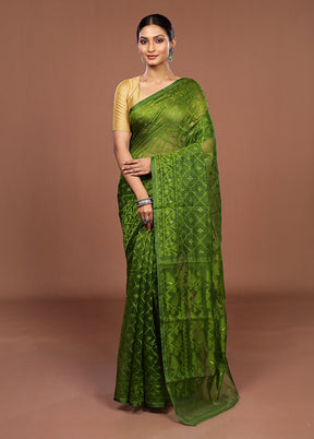 Green Jamdani Cotton Saree Without Blouse Piece