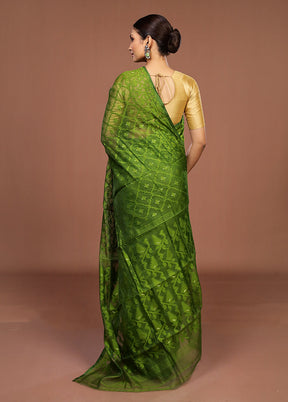 Green Jamdani Cotton Saree Without Blouse Piece