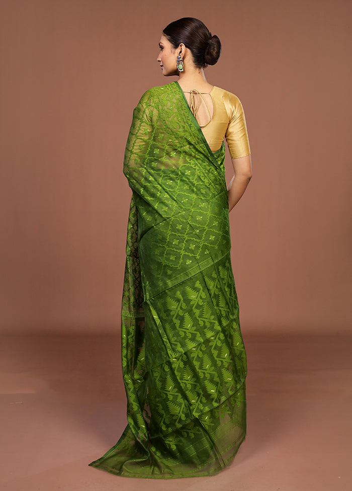 Green Jamdani Cotton Saree Without Blouse Piece
