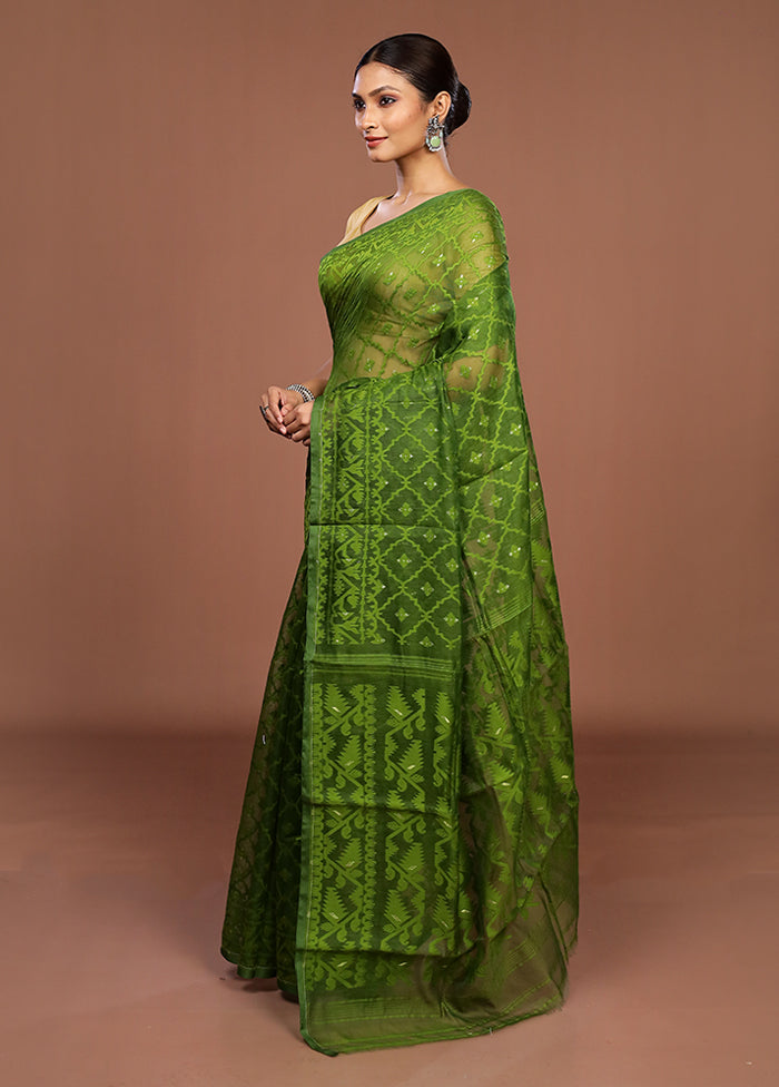 Green Jamdani Cotton Saree Without Blouse Piece