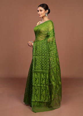 Green Jamdani Cotton Saree Without Blouse Piece